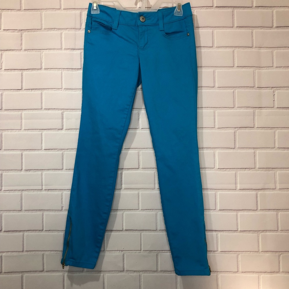 lei turquoise blue Ashley lowrise skinny zipper ankle